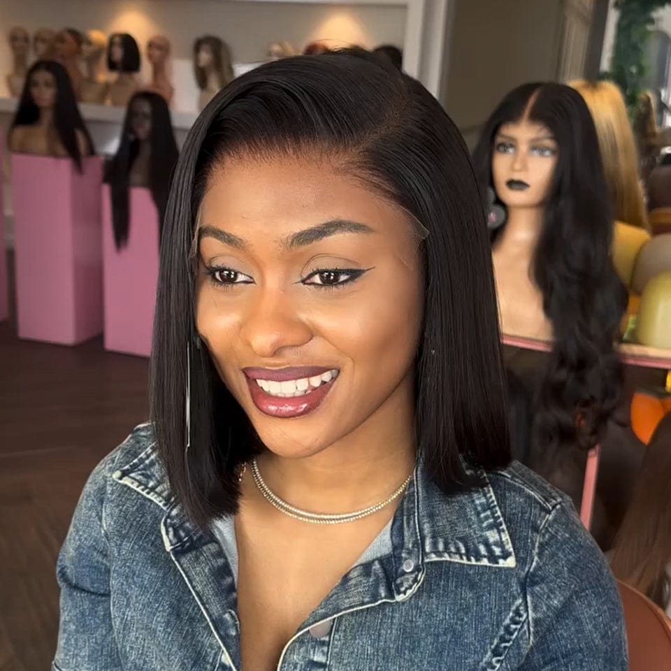 ailuxyhair-fr 12pouces AILUXY 13x4 Lace Frontal Perruque Lisse Noir Perruque 100% cheveux humains Vente flash