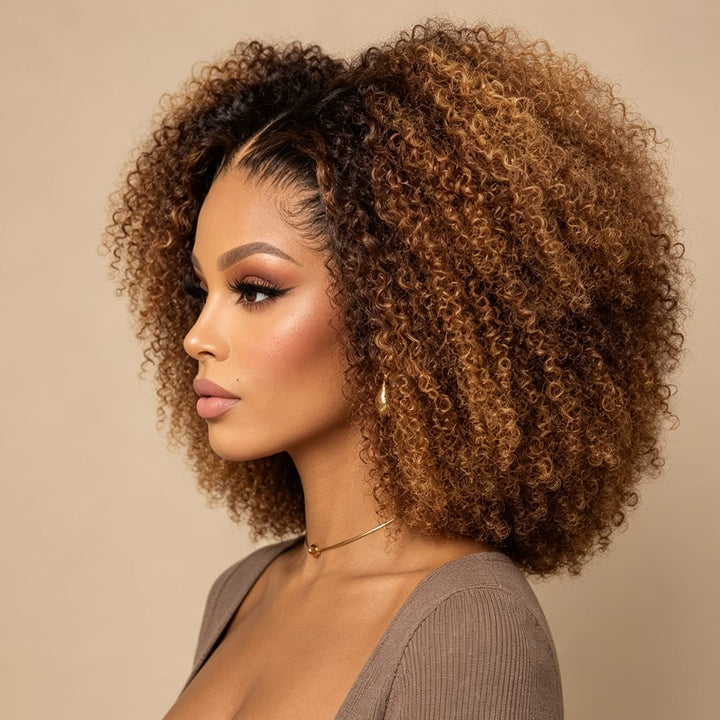 ailuxyhair-fr 200% / 12 (En France) AILUXY T Part Lace Perruque Chocolat Brun 1B/30 Bouclé Bob Perruque 100% Cheveux Humains
