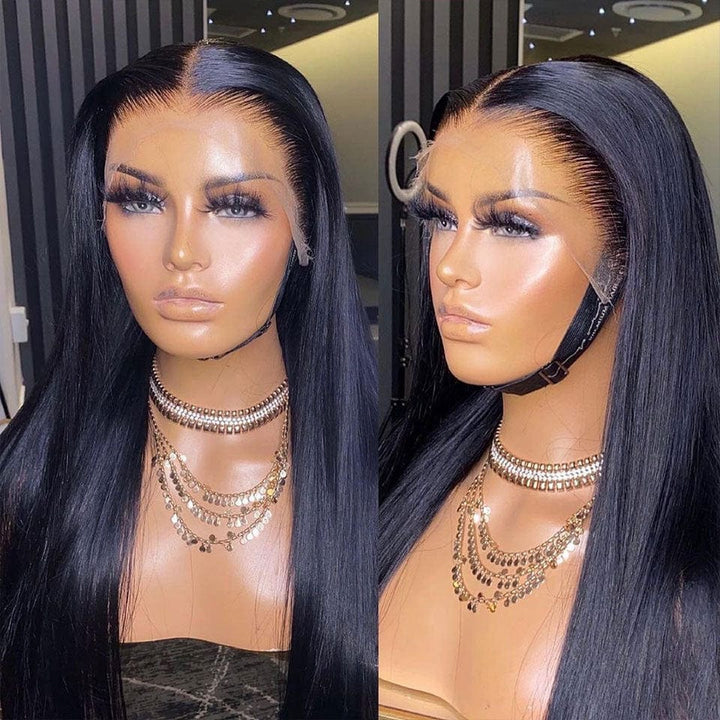 ailuxyhair-fr 200% / 28 AILUXY 13x6 HD Lace Frontal Perruque Lisse Longue Noir 100% Cheveux Humains