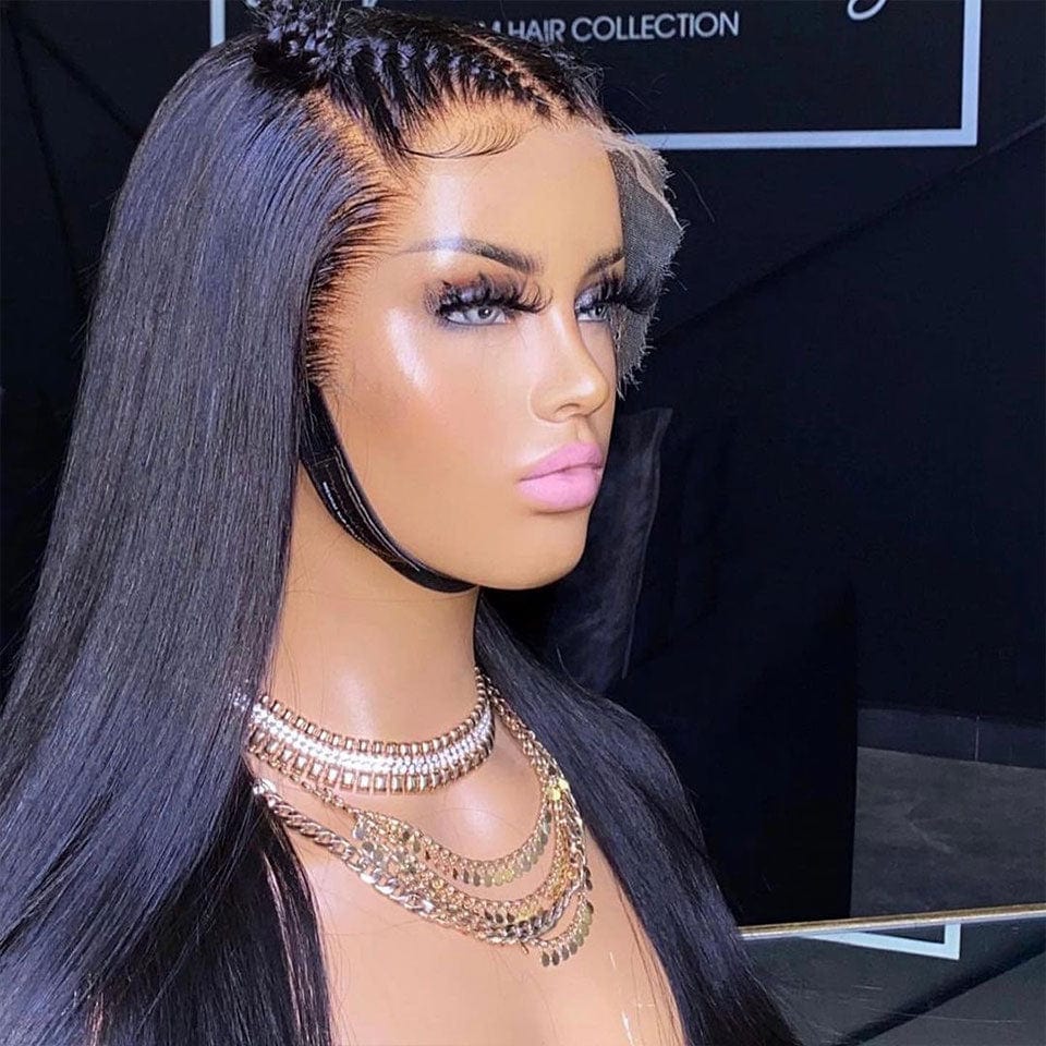 ailuxyhair-fr 200% / 28 AILUXY 13x6 HD Lace Frontal Perruque Lisse Longue Noir 100% Cheveux Humains