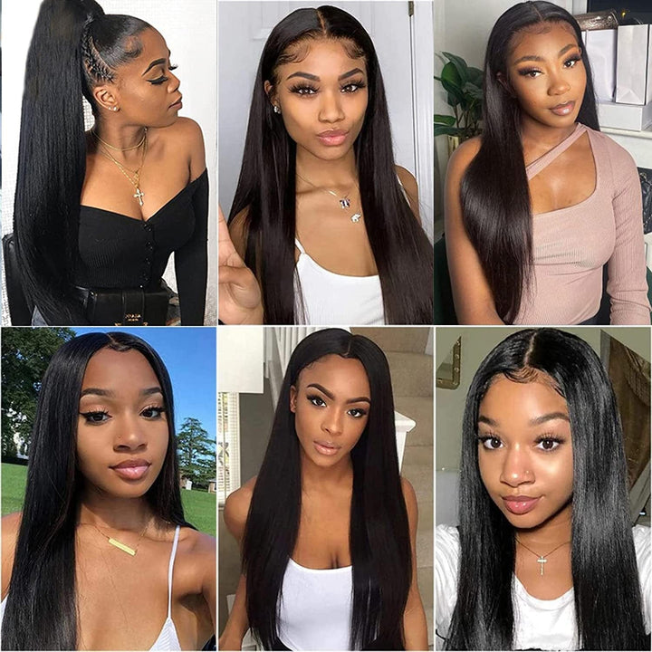 ailuxyhair-fr 200% / 28 AILUXY 13x6 HD Lace Frontal Perruque Lisse Longue Noir 100% Cheveux Humains