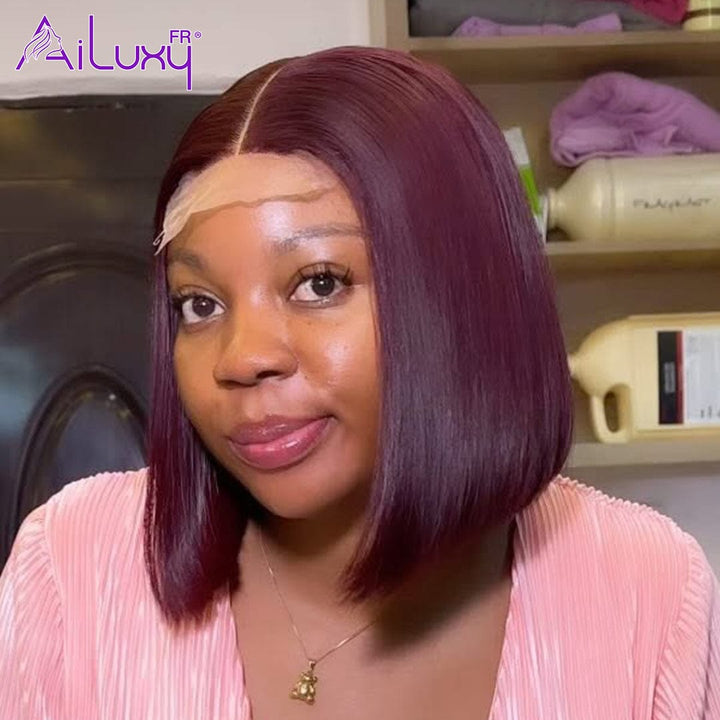 ailuxyhair-fr 8 Pouces AILUXY 99J Rouge Foncé 4x4 Lace Closure Lisse Bob Perruque