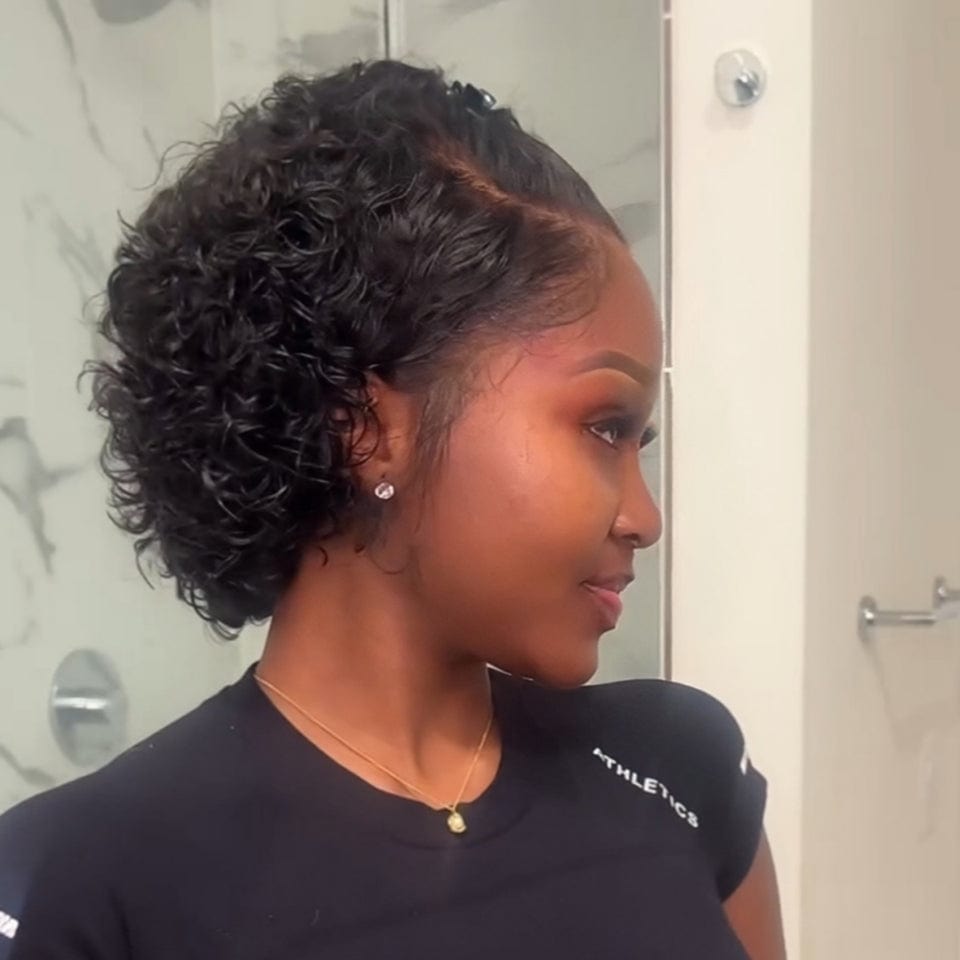 ailuxyhair-fr AILUXY 001 identique à l'image AILUXY 13x4 Lace Frontal Perruque bouclé Noir perruque courte pour l'été