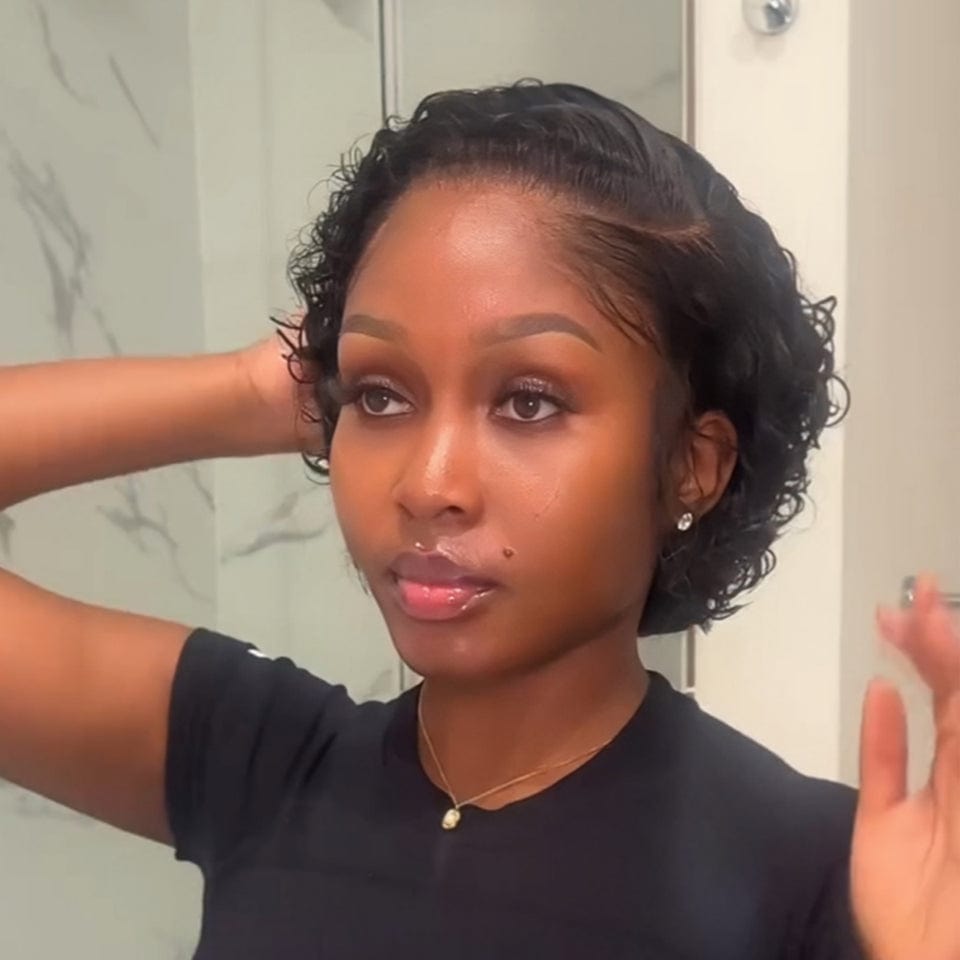 ailuxyhair-fr AILUXY 001 identique à l'image AILUXY 13x4 Lace Frontal Perruque bouclé Noir perruque courte pour l'été