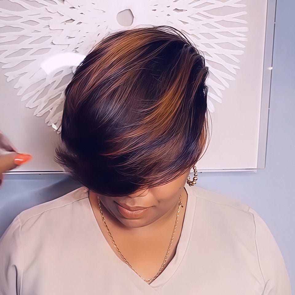 ailuxyhair-fr AILUXY 001 Identique à la photo AILUXY Perruque personnalisée avancée Pixie 13x4 lace frontal L'Ombré Parfait 100%identique à la vidéo