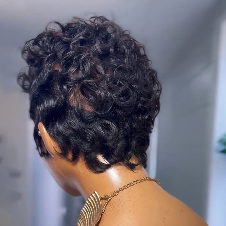 ailuxyhair-fr AILUXY 001 Noir (En france) AILUXY Perruque courte Pixie Cut 13X4 en dentelle ondulée en soie