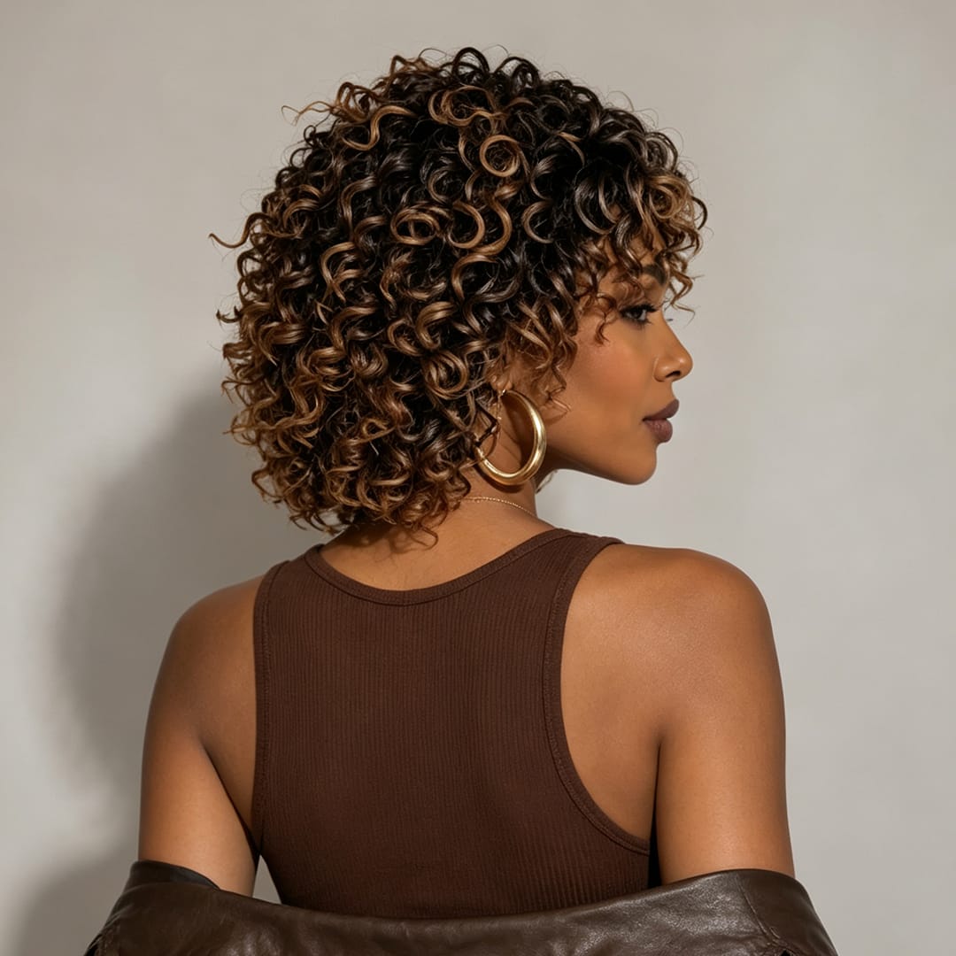 ailuxyhair-fr AILUXY 002 Ailuxy Glueless Couleur Blond Foncé Doré Ombré Perruque Sans Colle Bouclé Bob