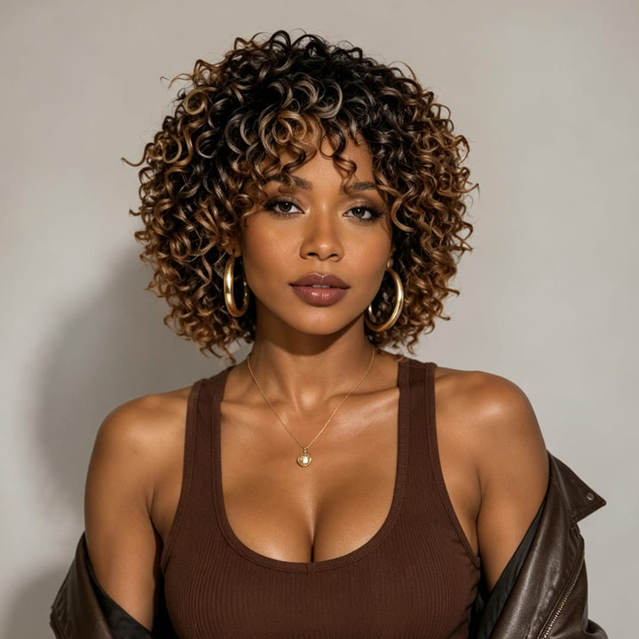 ailuxyhair-fr AILUXY 002 Ailuxy Glueless Couleur Blond Foncé Doré Ombré Perruque Sans Colle Bouclé Bob