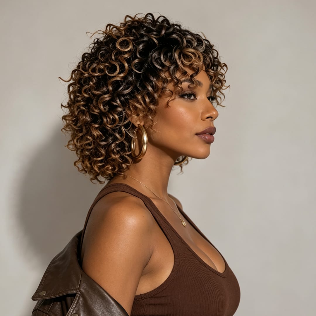 ailuxyhair-fr AILUXY 002 Ailuxy Glueless Couleur Blond Foncé Doré Ombré Perruque Sans Colle Bouclé Bob
