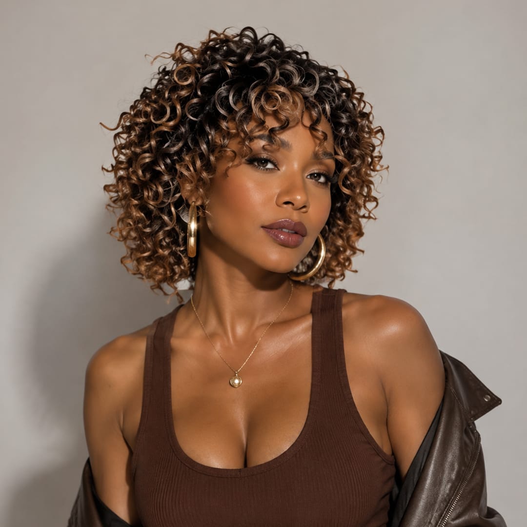 ailuxyhair-fr AILUXY 002 Ailuxy Glueless Couleur Blond Foncé Doré Ombré Perruque Sans Colle Bouclé Bob