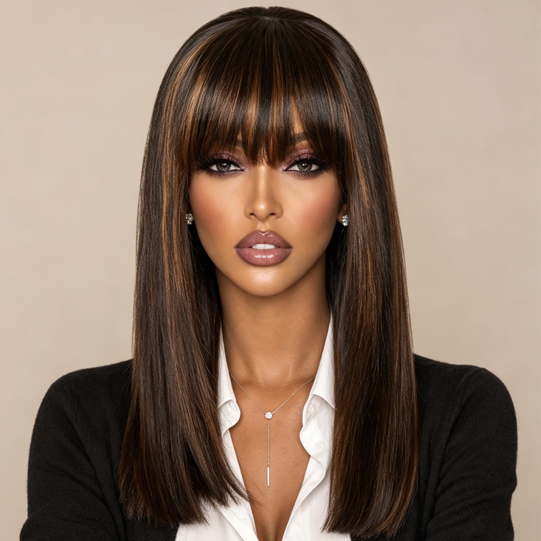 ailuxyhair-fr AILUXY 002 AILUXY  Lisse Bob Perruque Avec Frange 100% Cheveux Humains