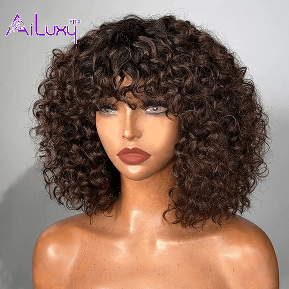 ailuxyhair-fr AILUXY 002 AILUXYhair Curly 1b4 Courte Perruque 100% Cheveux Humains 200% densité 100% cheveux humains