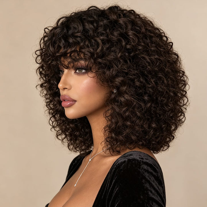 ailuxyhair-fr AILUXY 002 AILUXYhair Curly 1b4 Courte Perruque 100% Cheveux Humains 200% densité 100% cheveux humains