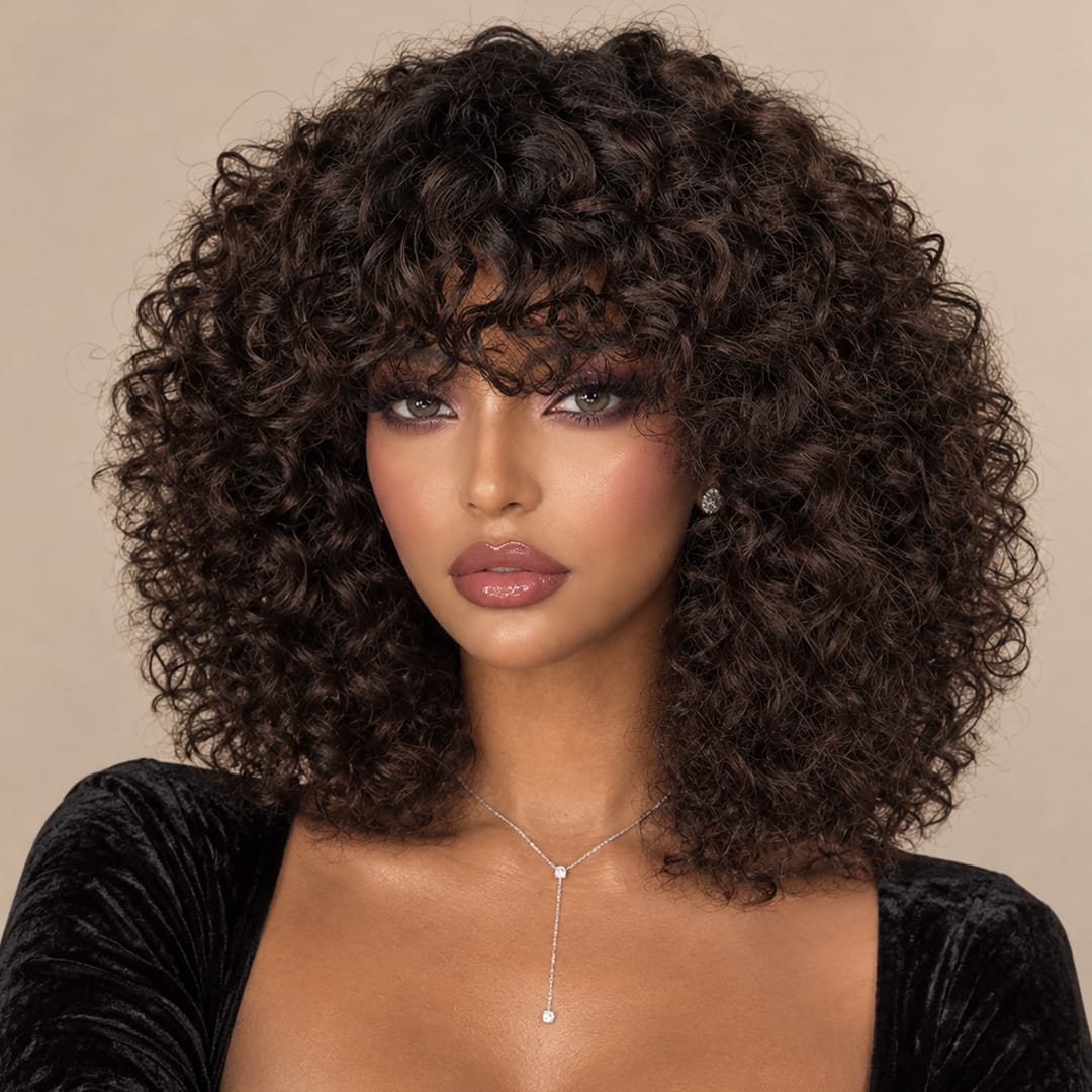 ailuxyhair-fr AILUXY 002 AILUXYhair Curly 1b4 Courte Perruque 100% Cheveux Humains 200% densité 100% cheveux humains