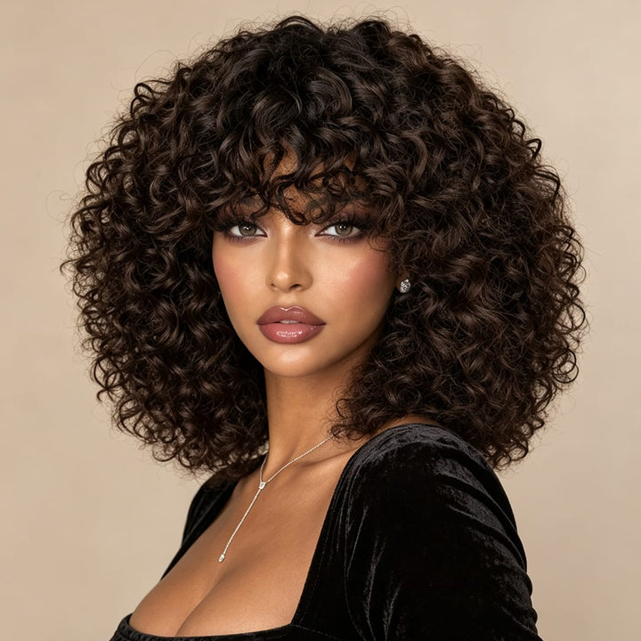 ailuxyhair-fr AILUXY 002 AILUXYhair Curly 1b4 Courte Perruque 100% Cheveux Humains 200% densité 100% cheveux humains