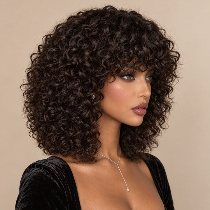 ailuxyhair-fr AILUXY 002 AILUXYhair Curly 1b4 Courte Perruque 100% Cheveux Humains 200% densité 100% cheveux humains