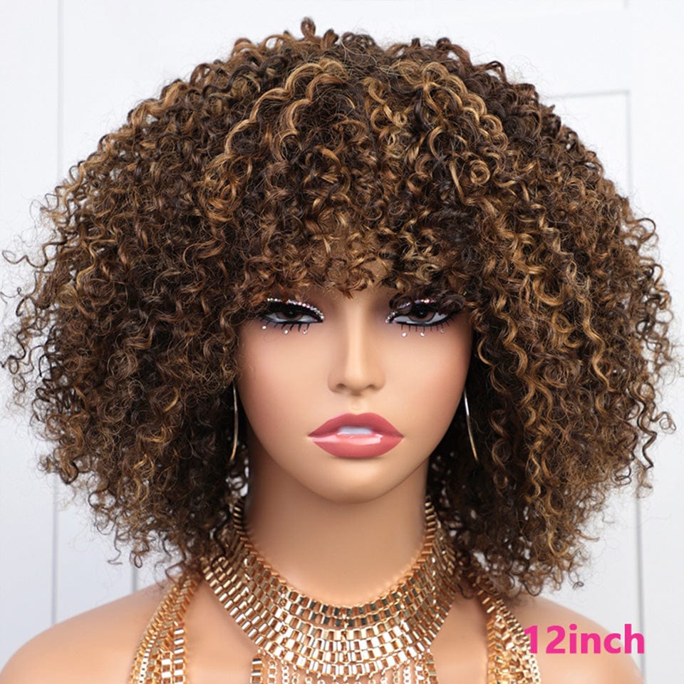 ailuxyhair-fr AILUXY 002 AILUXYhair Curly P4-27 Courte Perruque 100% Cheveux Humains 200% densité 100% cheveux humains