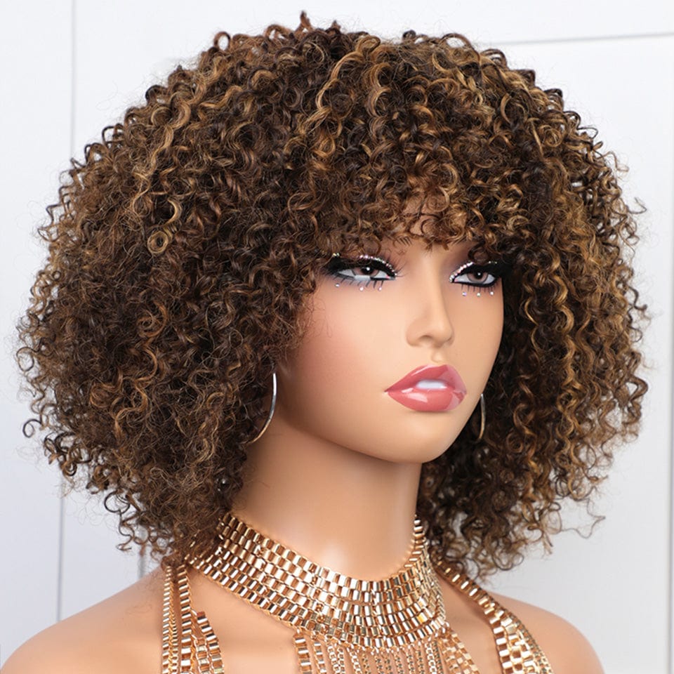 ailuxyhair-fr AILUXY 002 AILUXYhair Curly P4-27 Courte Perruque 100% Cheveux Humains 200% densité 100% cheveux humains