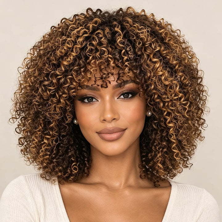 ailuxyhair-fr AILUXY 002 AILUXYhair Curly P4-27 Courte Perruque 100% Cheveux Humains 200% densité 100% cheveux humains