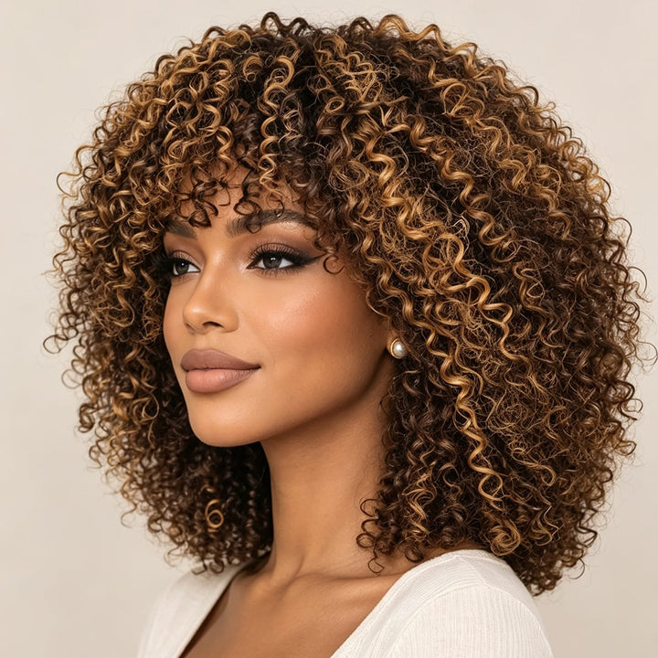 ailuxyhair-fr AILUXY 002 AILUXYhair Curly P4-27 Courte Perruque 100% Cheveux Humains 200% densité 100% cheveux humains