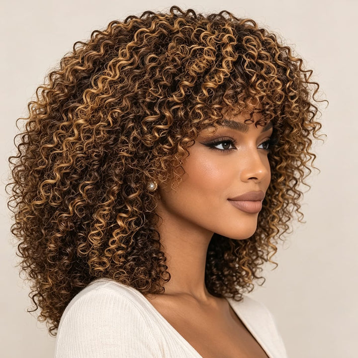 ailuxyhair-fr AILUXY 002 AILUXYhair Curly P4-27 Courte Perruque 100% Cheveux Humains 200% densité 100% cheveux humains