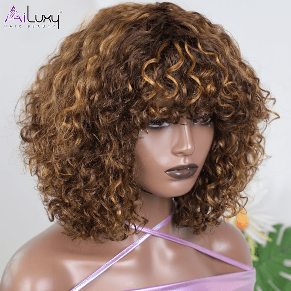 ailuxyhair-fr AILUXY 002 AILUXYhair Water Wave P4-27 Courte Perruque 100% Cheveux Humains 200% densité 100% cheveux humains