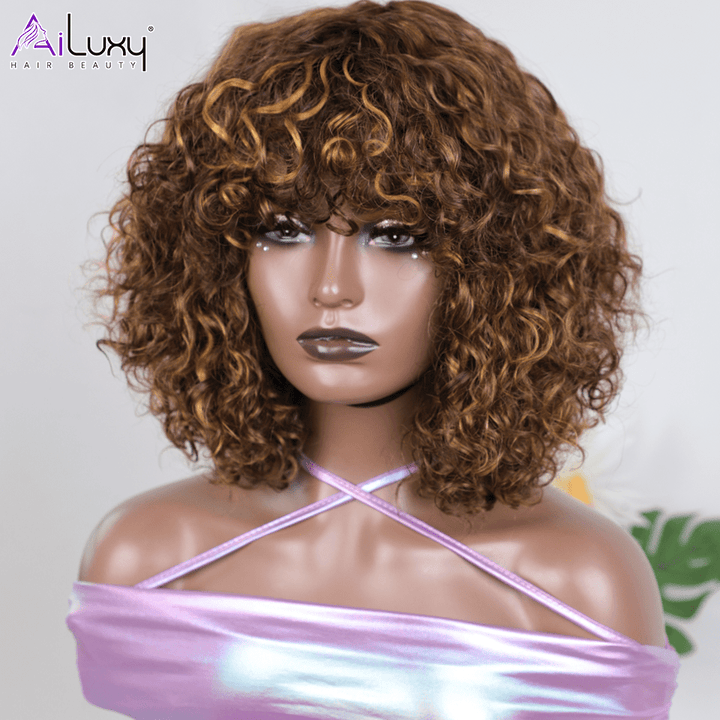 ailuxyhair-fr AILUXY 002 AILUXYhair Water Wave P4-27 Courte Perruque 100% Cheveux Humains 200% densité 100% cheveux humains
