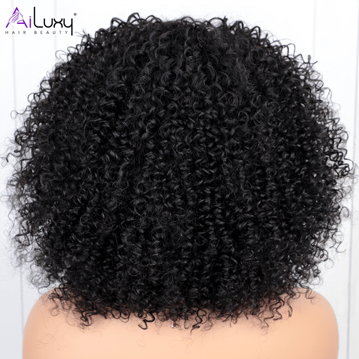 ailuxyhair-fr AILUXY 002 (En france)AILUXY Curly Noir Bob Perruque Avec Frange 100% Cheveux Humains comme sur la vidéo 2 - 3 jours reçus+Un beau cadeau
