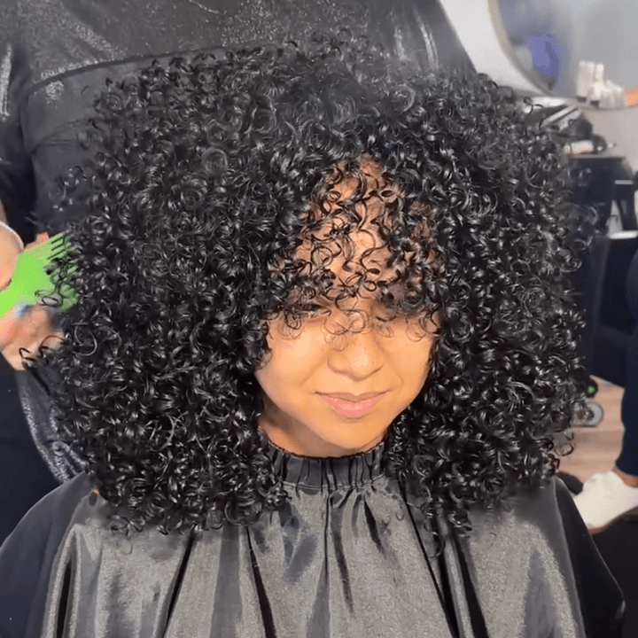 ailuxyhair-fr AILUXY 002 (En france)AILUXY Curly Noir Bob Perruque Avec Frange 100% Cheveux Humains comme sur la vidéo 2 - 3 jours reçus+Un beau cadeau