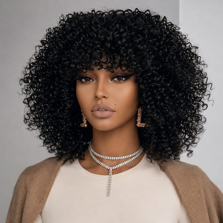 ailuxyhair-fr AILUXY 002 (En france)AILUXY Curly Noir Bob Perruque Avec Frange 100% Cheveux Humains comme sur la vidéo 2 - 3 jours reçus+Un beau cadeau