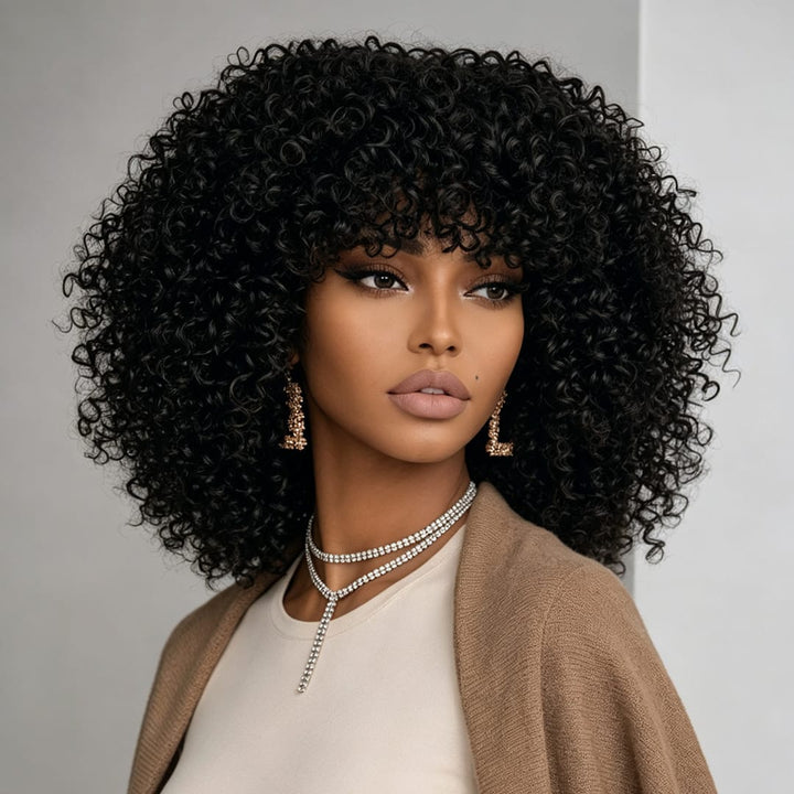 ailuxyhair-fr AILUXY 002 (En france)AILUXY Curly Noir Bob Perruque Avec Frange 100% Cheveux Humains comme sur la vidéo 2 - 3 jours reçus+Un beau cadeau