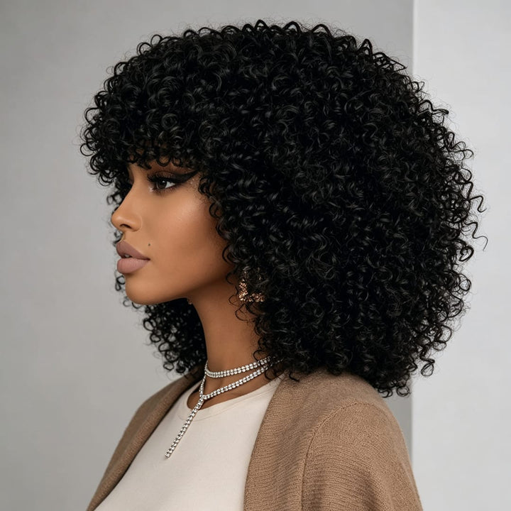 ailuxyhair-fr AILUXY 002 (En france)AILUXY Curly Noir Bob Perruque Avec Frange 100% Cheveux Humains comme sur la vidéo 2 - 3 jours reçus+Un beau cadeau