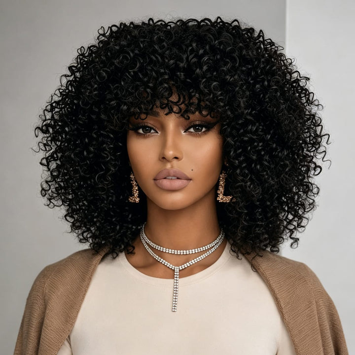ailuxyhair-fr AILUXY 002 (En france)AILUXY Curly Noir Bob Perruque Avec Frange 100% Cheveux Humains comme sur la vidéo 2 - 3 jours reçus+Un beau cadeau