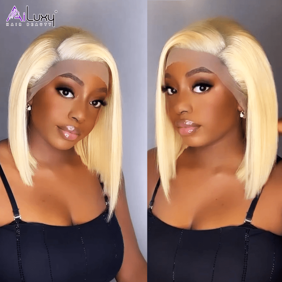 ailuxyhair-fr AILUXY 13x4 Lace Frontal 613 Blond Lisse Bob Perruque 100% Cheveux Humains