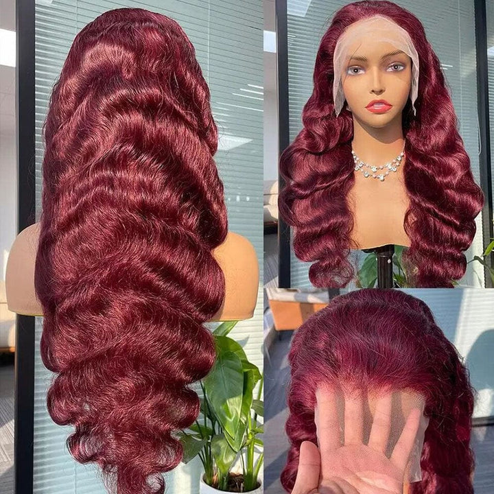 ailuxyhair-fr AILUXY 13x4 Lace Frontal 99J Bourgogne Body Wave Longue Perruque 100% Cheveux Humains