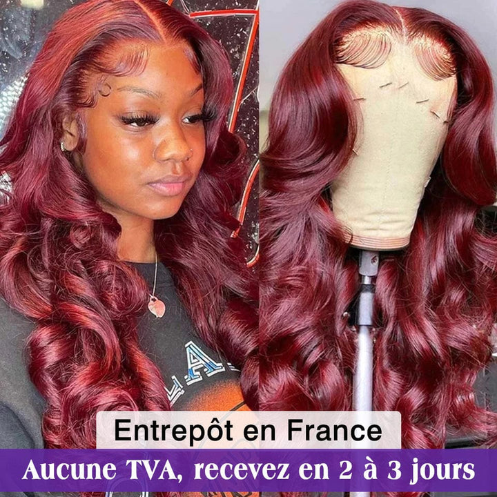 ailuxyhair-fr AILUXY 13x4 Lace Frontal 99J Bourgogne Body Wave Longue Perruque 100% Cheveux Humains