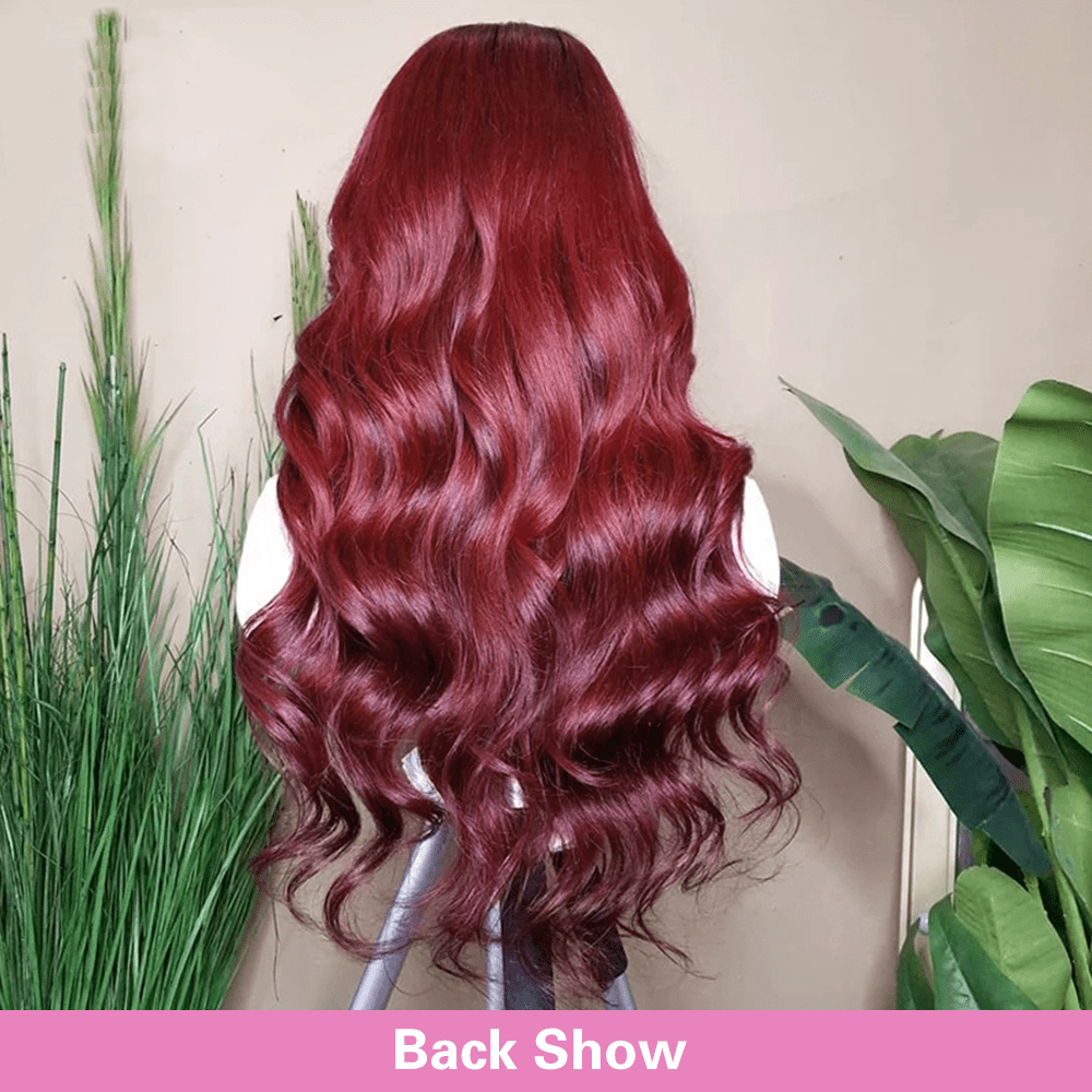 ailuxyhair-fr AILUXY 13x4 Lace Frontal 99J Bourgogne Body Wave Longue Perruque 100% Cheveux Humains