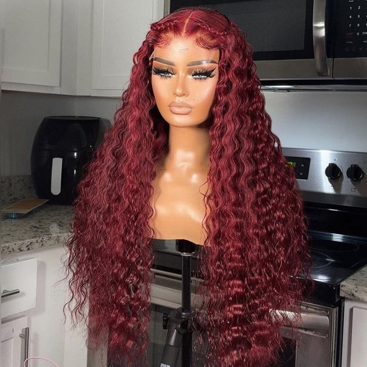 ailuxyhair-fr AILUXY 13x4 Lace Frontal 99J Bourgogne Deep Wave Longue Perruque 100% Cheveux Humains