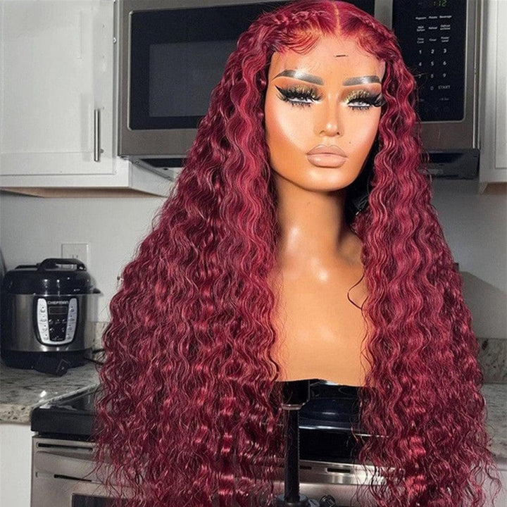 ailuxyhair-fr AILUXY 13x4 Lace Frontal 99J Bourgogne Deep Wave Longue Perruque 100% Cheveux Humains