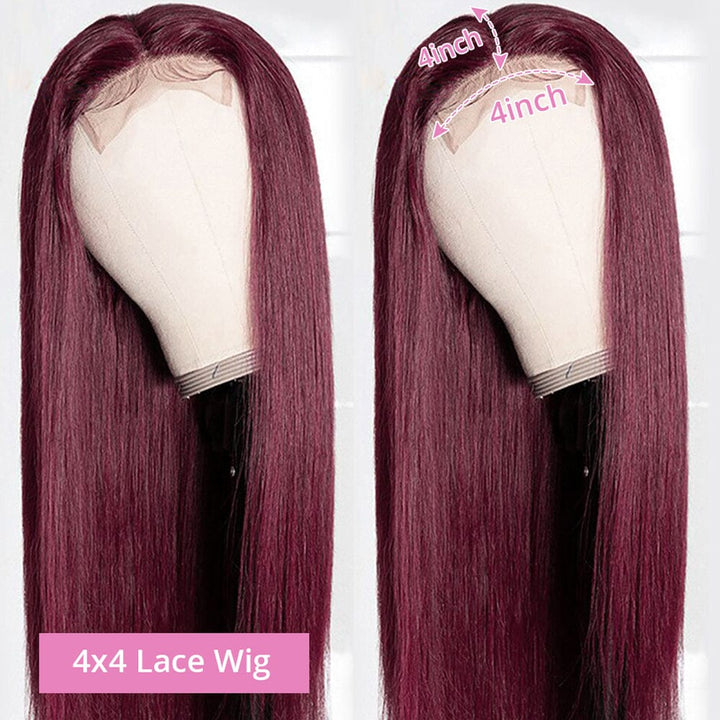 ailuxyhair-fr AILUXY 13x4 Lace Frontal 99J Bourgogne Lisse Longue Perruque 100% Cheveux Humains