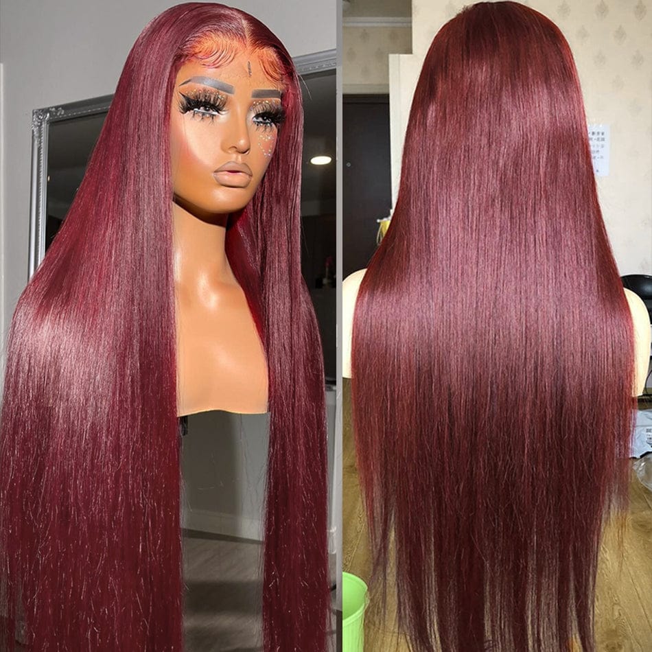 ailuxyhair-fr AILUXY 13x4 Lace Frontal 99J Bourgogne Lisse Longue Perruque 100% Cheveux Humains