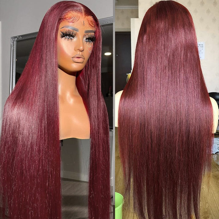 ailuxyhair-fr AILUXY 13x4 Lace Frontal 99J Bourgogne Lisse Longue Perruque 100% Cheveux Humains