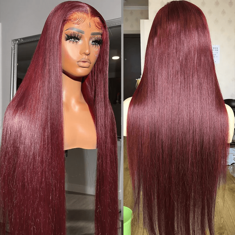 ailuxyhair-fr AILUXY 13x4 Lace Frontal 99J Bourgogne Perruque 18 pouces 200% densité