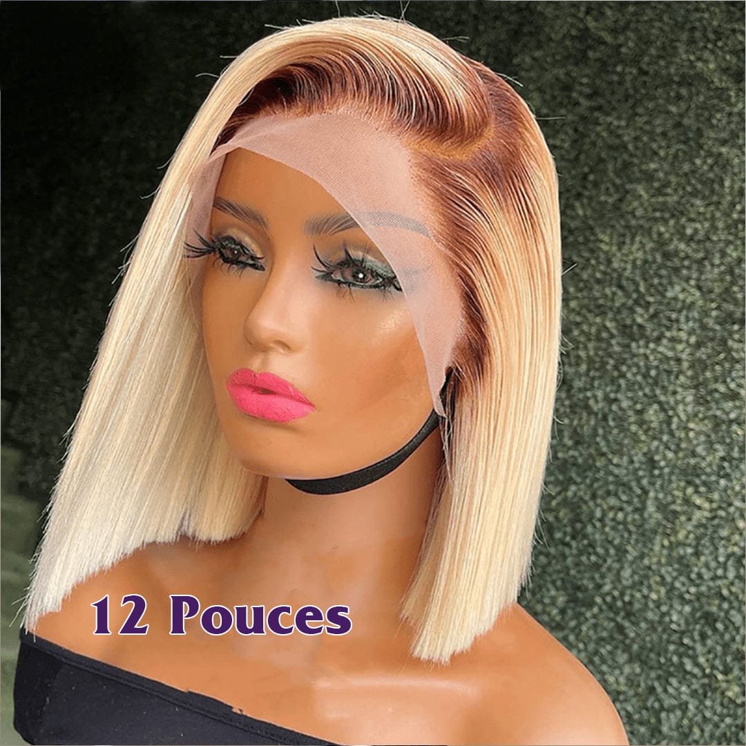 ailuxyhair-fr AILUXY 13x4 Lace Frontal Blond Avec Racine Marron Bob 200% densité Perruque Lisse Courte Perruque 100% Cheveux Humains