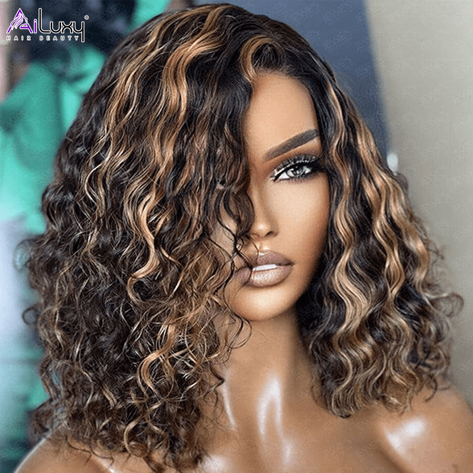 ailuxyhair-fr AILUXY 13x4 Lace Frontal Bob 200% densité Perruque Curly Courte Perruque 100% Cheveux Humains