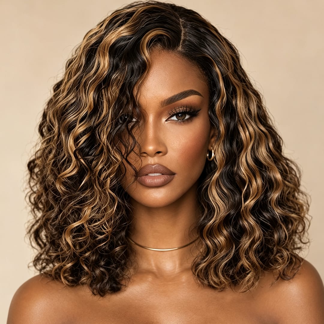 ailuxyhair-fr AILUXY 13x4 Lace Frontal Bob 200% densité Perruque Curly Courte Perruque 100% Cheveux Humains