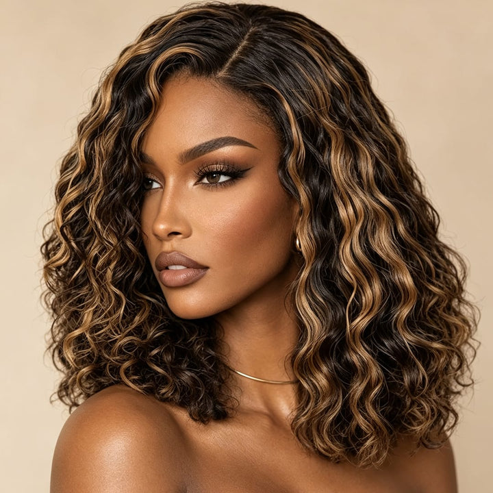 ailuxyhair-fr AILUXY 13x4 Lace Frontal Bob 200% densité Perruque Curly Courte Perruque 100% Cheveux Humains