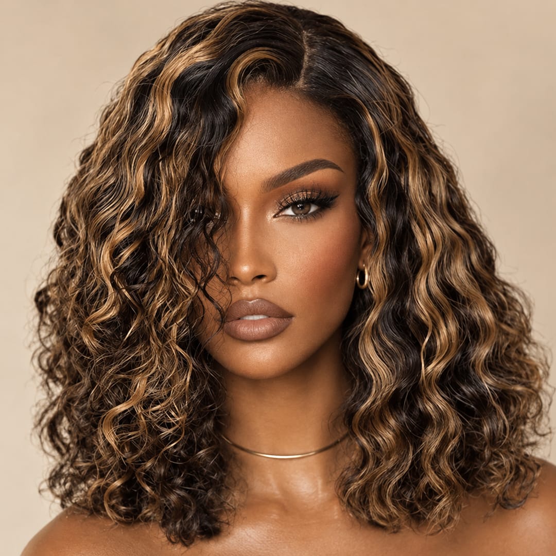 ailuxyhair-fr AILUXY 13x4 Lace Frontal Bob 200% densité Perruque Curly Courte Perruque 100% Cheveux Humains