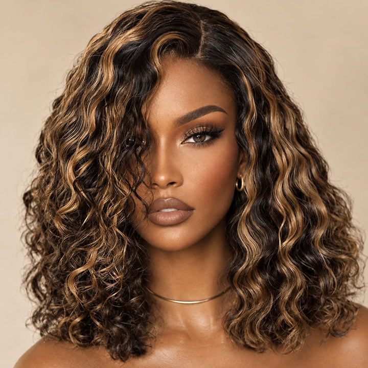ailuxyhair-fr AILUXY 13x4 Lace Frontal Bob 200% densité Perruque Curly Courte Perruque 100% Cheveux Humains
