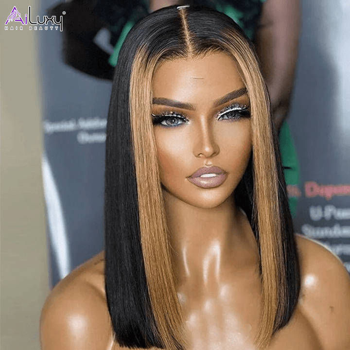 ailuxyhair-fr AILUXY 13x4 Lace Frontal Bob 200% densité Perruque LISSE Courte Perruque 100% Cheveux Humains